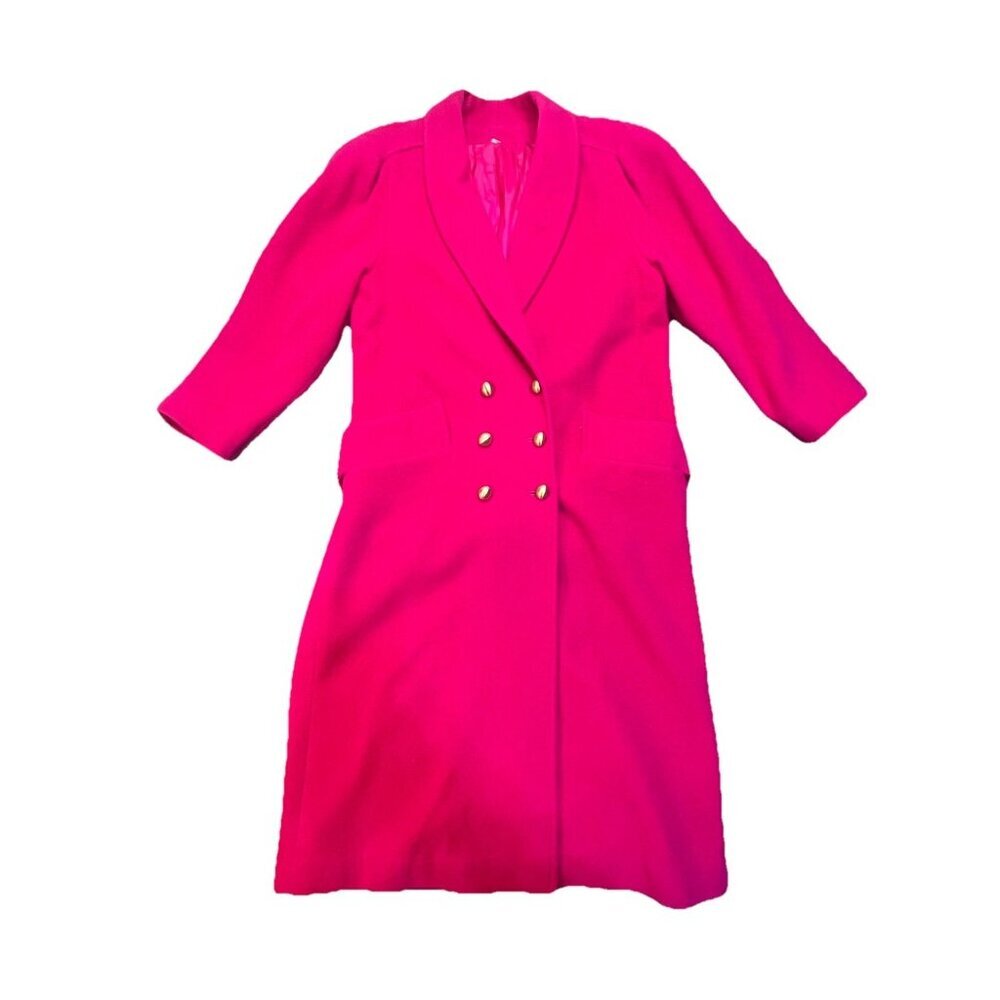 Vintage 100% Wool Long Coat Hot Pink Size 10